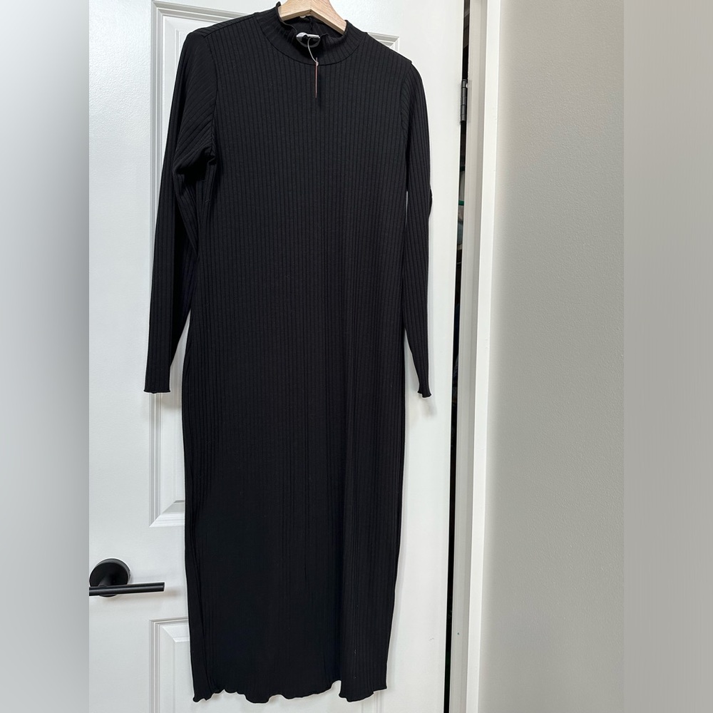 Black Maxi Sheath Dress with Mock Neck